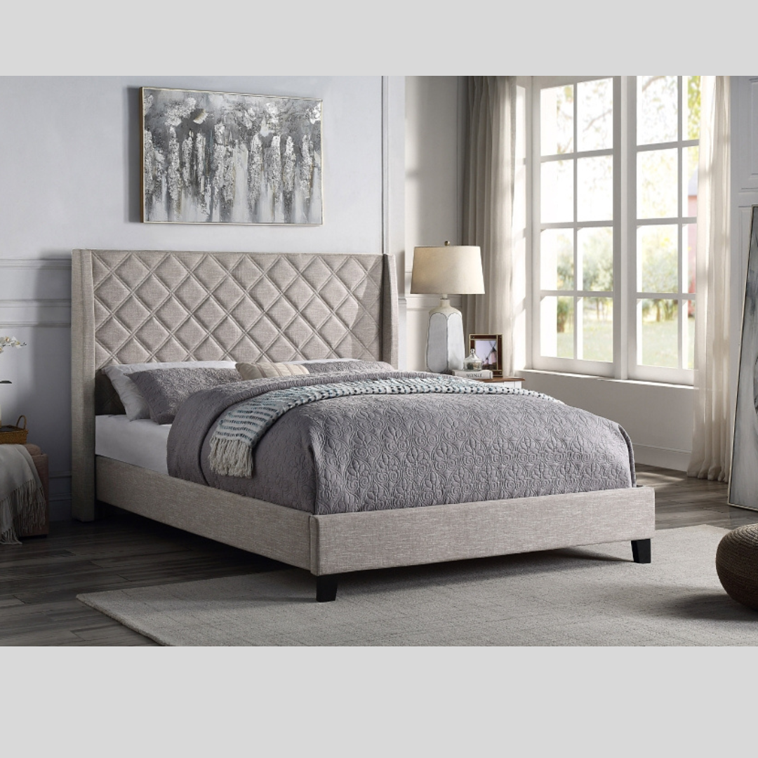 Bed in Beige Fabric