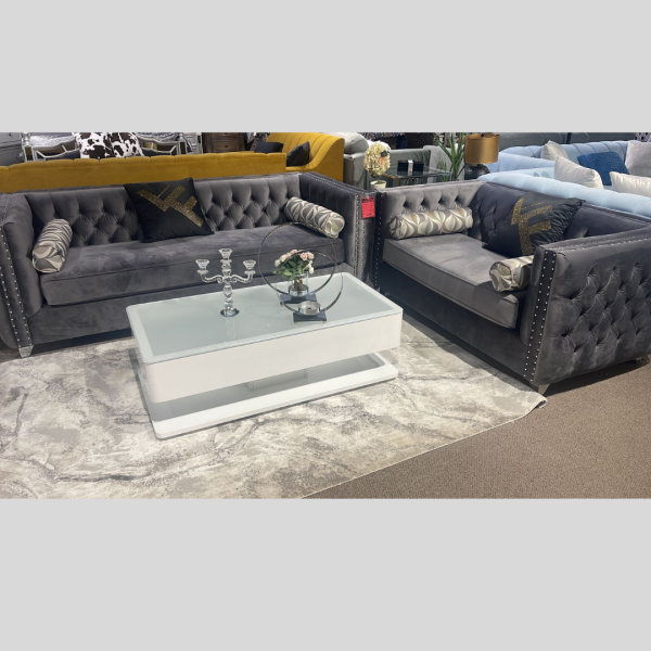 Grey Tufted Couch Set