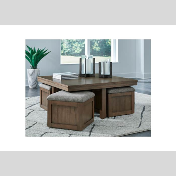 Wooden Coffee Table with Stools